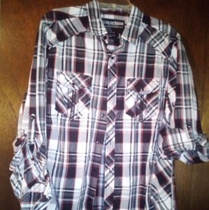 Men's black plaid casual shirt